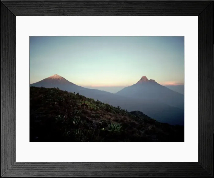 Framed Print : Africa AW 4131 Mountains Karisimbi  /  Mikeno and full Moon. Virunga Volcanoes Rwanda  /  Zaire AFrica. © Adrian Warren  /  ARDEA LONDON