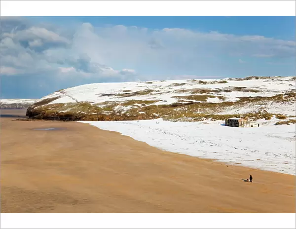 Perranporth - beach in snow - Cornwall - UK