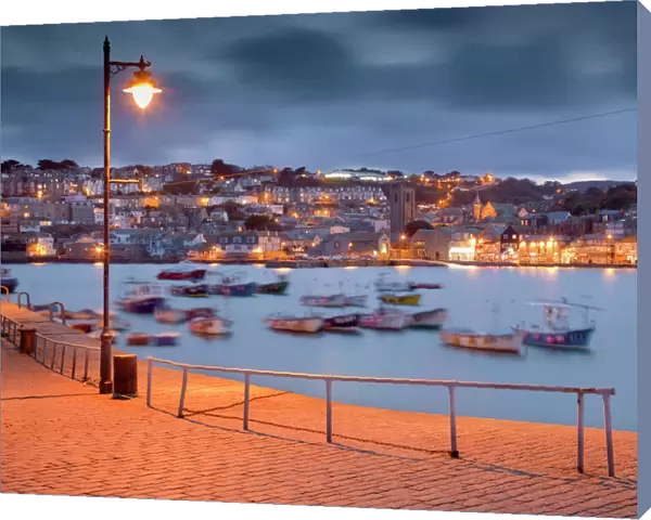 St Ives - harbour and town from the pier at night - Cornwall
