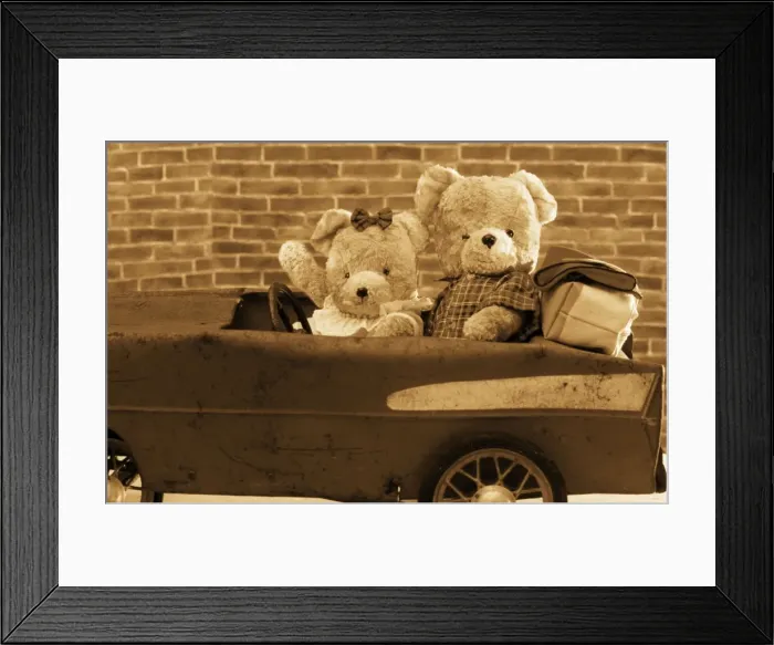 Framed Print : Teddy Bear - x2 teddies in car Digital Manipulation: extra arm, sepia Framed Print : Teddy Bear - x2 teddies in car Digital Manipulation: extra arm, sepia