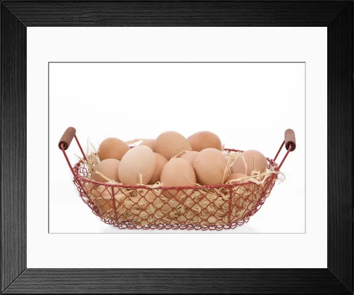 Framed Print : Eggs - basket of eggs in studio Framed Print : Eggs - basket of eggs in studio