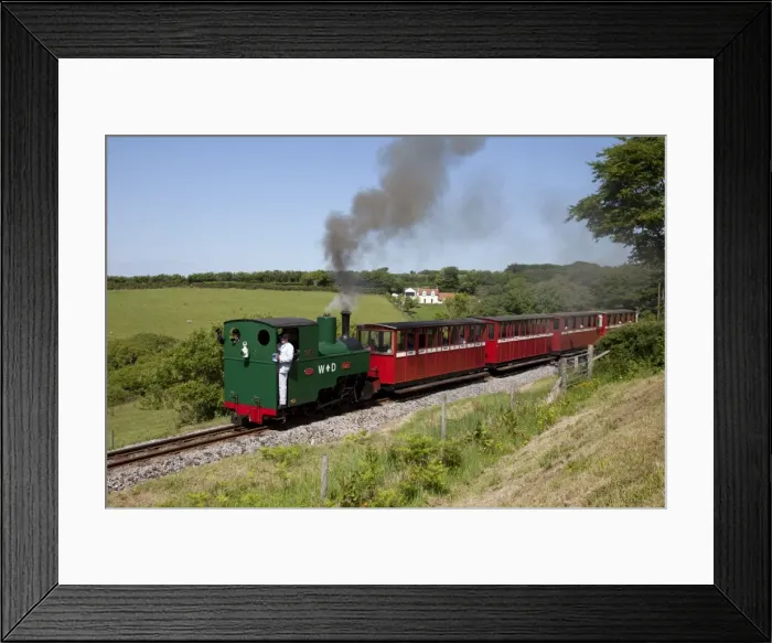 Framed Print : Steam train with red carriages - Lynton & Barnstaple narrow gauge railway Woody Bay Station - Parracombe - Lynton - North Devon - UK Framed Print : Steam train with red carriages - Lynton & Barnstaple narrow gauge railway Woody Bay Station - Parracombe - Lynton - North Devon - UK