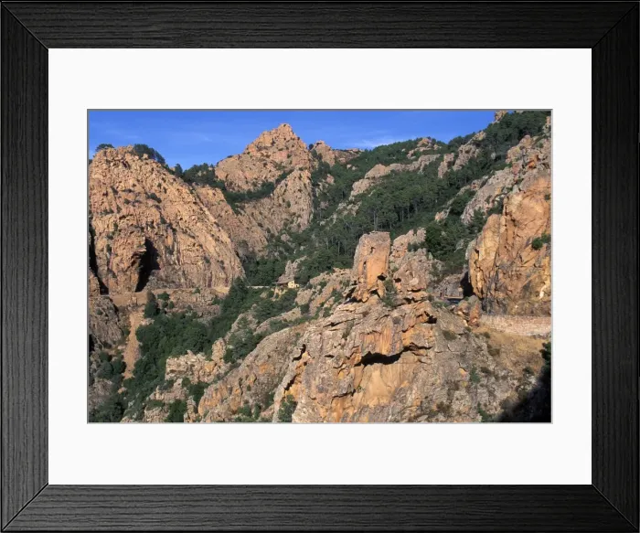 Framed Print : Rocky formation on mountain-side - Piana Calanches - Corsica Framed Print : Rocky formation on mountain-side - Piana Calanches - Corsica
