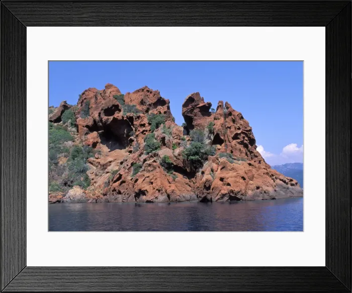 Framed Print : Red Granite rock formation next to the sea - Porto's Gulf - Corsica Framed Print : Red Granite rock formation next to the sea - Porto's Gulf - Corsica