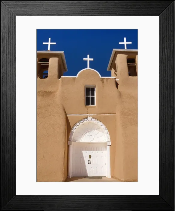 Framed Print : Mission San Francisco de Asis - front with entrance portal of this beautiful mission in adobe building style - Rancho de Taos, New Mexico, USA Framed Print : Mission San Francisco de Asis - front with entrance portal of this beautiful mission in adobe building style - Rancho de Taos, New Mexico, USA