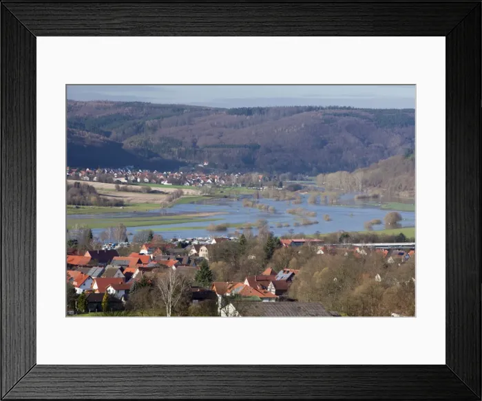 Framed Print : Flooding of River Weser - due to sudden thaw weather in winter - North Hessen - Germany Framed Print : Flooding of River Weser - due to sudden thaw weather in winter - North Hessen - Germany