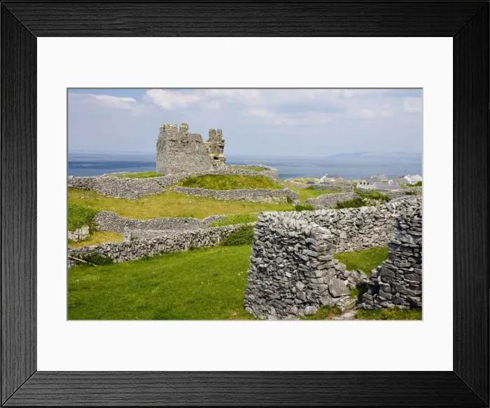 Framed Print : Ruins of the medieval O'Brien castle among small stone-walled fields, on Inisheer the Burren, western Eire Framed Print : Ruins of the medieval O'Brien castle among small stone-walled fields, on Inisheer the Burren, western Eire