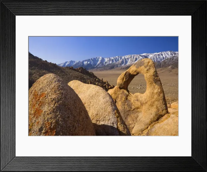 Framed Print : Whitney Portal Arch - rock arch of red granite with snow-capped mountains of the Sierra Nevada behind - Alabama Hills Recreation Area, California, USA Framed Print : Whitney Portal Arch - rock arch of red granite with snow-capped mountains of the Sierra Nevada behind - Alabama Hills Recreation Area, California, USA