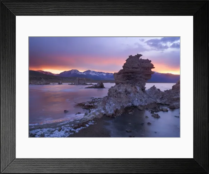 Framed Print : Tufa Formations - on the shores of Mono Lake with the snow-covered mountains of the Sierra Nevada in the background - at sunrise - Mono Lake - California - USA Framed Print : Tufa Formations - on the shores of Mono Lake with the snow-covered mountains of the Sierra Nevada in the background - at sunrise - Mono Lake - California - USA
