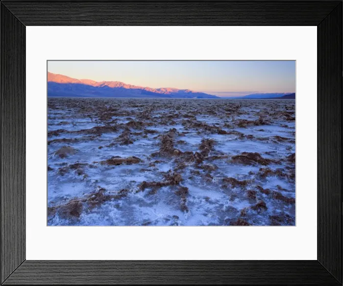 Framed Print : Badwater - the salt flats of Badwater, the lowest point in the whole US, at sunrise - Death Valley National Park, California, USA Framed Print : Badwater - the salt flats of Badwater, the lowest point in the whole US, at sunrise - Death Valley National Park, California, USA