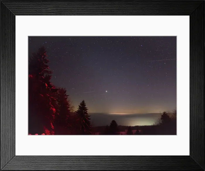 Framed Print : Winter sky - showing stars and airliner jet light trails - Hoher Meissner National park - North Hessen - Germany Framed Print : Winter sky - showing stars and airliner jet light trails - Hoher Meissner National park - North Hessen - Germany