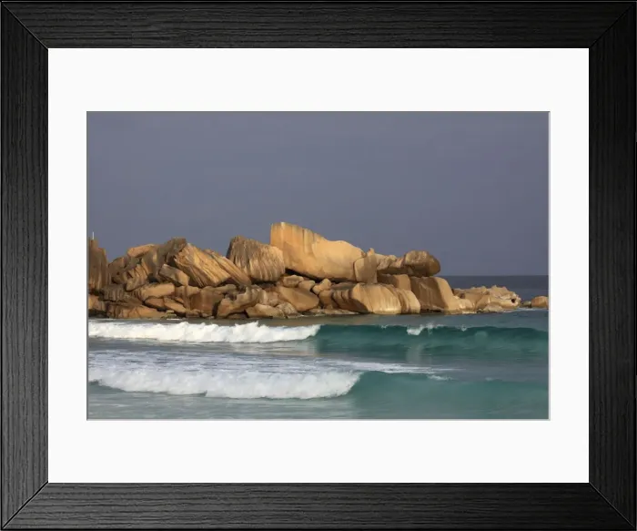 Framed Print : Rocks and waves at Grande Anse - La Digue - Seychelles Framed Print : Rocks and waves at Grande Anse - La Digue - Seychelles