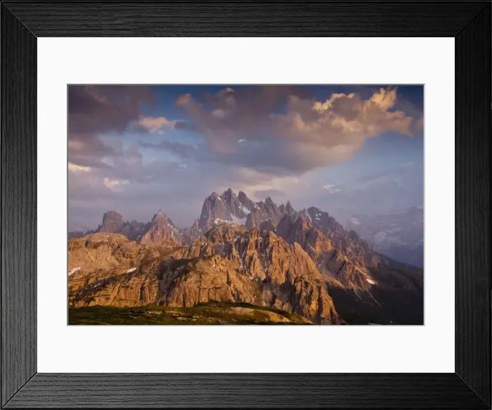 Framed Print : The Cadini di Misurina massif, from the Tre Cime de Lavaredo, evening light and clouds, in the Dolomites, Italy Framed Print : The Cadini di Misurina massif, from the Tre Cime de Lavaredo, evening light and clouds, in the Dolomites, Italy