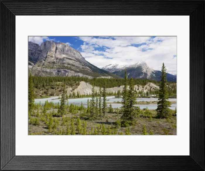Framed Print : North Saskatchewan River valley at Saskatchewan Crossing, with Whitegoat Peak beyond; Banff National Park, Rockies, Canada Framed Print : North Saskatchewan River valley at Saskatchewan Crossing, with Whitegoat Peak beyond; Banff National Park, Rockies, Canada