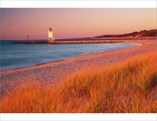 USA - Charlevoix Lighthouse and beach at sunset