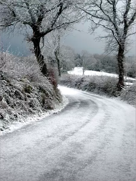 Devon - a country land after a snow storm UK. December