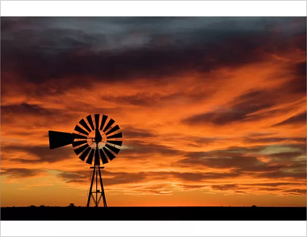 Argentina, Province Chubut, Patagonia Windmill on the Patagonian steppe at sunset, on the Valdes Peninsula