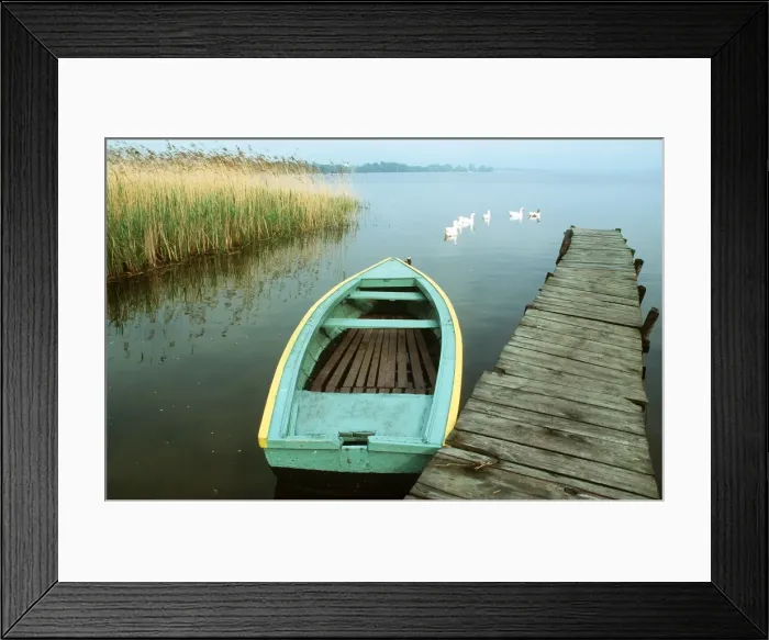 Framed Print : POLAND - boat at jetty. Flock of geese Framed Print : POLAND - boat at jetty. Flock of geese