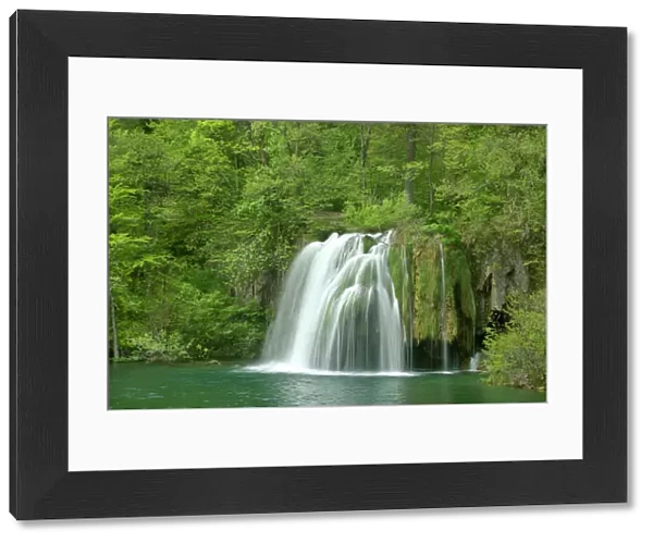 Waterfall in springtime at the upper lakes Plitvice Lakes National Park, Croatia