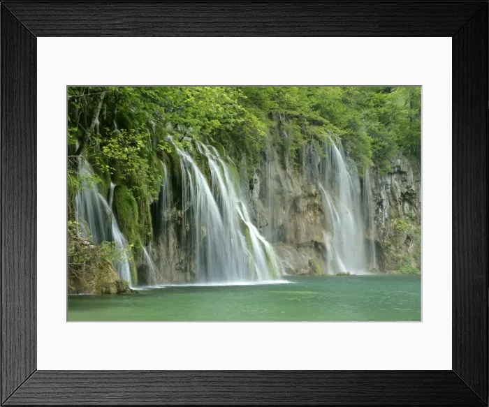 Framed Print : Waterfall cascades and emerald pool in forest at the upper lakes area Plitvice Lakes National Park, Croatia Framed Print : Waterfall cascades and emerald pool in forest at the upper lakes area Plitvice Lakes National Park, Croatia