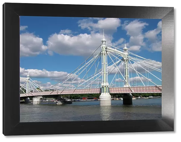 London - Albert Bridge over River Thames view from south bank UK
