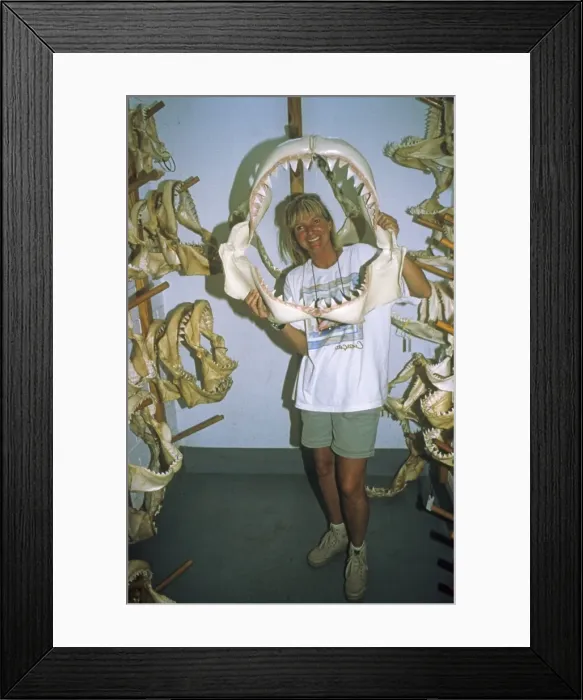 Framed Print : Lady holding Shark Jaws - Being sold as Souvenirs Yemen Framed Print : Lady holding Shark Jaws - Being sold as Souvenirs Yemen