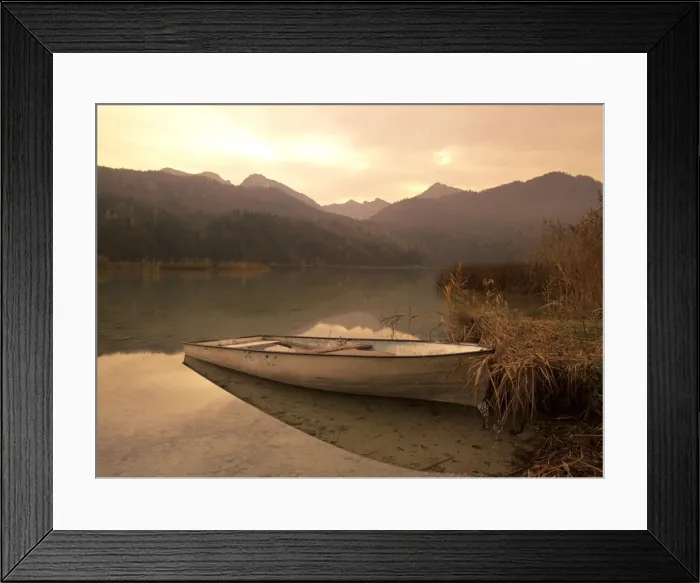 Framed Print : Boat at lake in the bavarian mountains in autumn Weissensee, Bavaria, Germany Framed Print : Boat at lake in the bavarian mountains in autumn Weissensee, Bavaria, Germany
