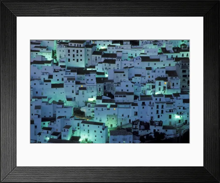 Framed Print : Spain - The brilliant White Town of Casares, spectacularly clinging to a steep hillside; at dawn. Province of Malaga, Andalucia, Spain