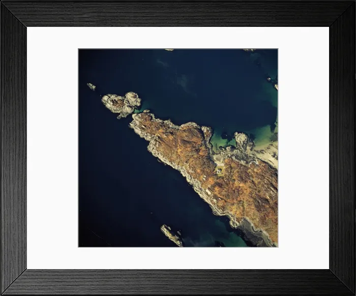 Framed Print : Aerial image of Scotland, UK: Aerial image of Scotland, UK: Ardnambuth beach and peninsula, Lochailort, Highland, Scotland
