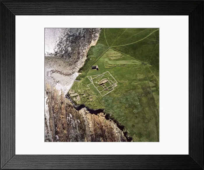 Framed Print : Aerial image of Scotland, UK: Brough of Birsay, a small uninhabited tidal island off the north west coast of Mainland Orkney, north west coast of Orkney Mainland. The remains of Pictish and Norse settlements and a 12th century church can be seen Framed Print : Aerial image of Scotland, UK: Brough of Birsay, a small uninhabited tidal island off the north west coast of Mainland Orkney, north west coast of Orkney Mainland. The remains of Pictish and Norse settlements and a 12th century church can be seen
