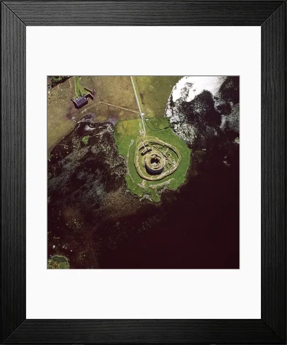 Framed Print : Aerial image of Scotland, UK: Clickimin broch, Lerwick, Shetland Islands :a large and well preserved Iron Age broch in Scotland which contained a later wheelhouse Framed Print : Aerial image of Scotland, UK: Clickimin broch, Lerwick, Shetland Islands :a large and well preserved Iron Age broch in Scotland which contained a later wheelhouse