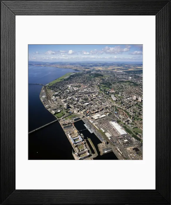 Framed Print : Aerial image of Scotland, UK: Dundee City, the fourth-largest city in Scotland, on the north bank of the River Tay's estuary, Lowlands, Scotland Framed Print : Aerial image of Scotland, UK: Dundee City, the fourth-largest city in Scotland, on the north bank of the River Tay's estuary, Lowlands, Scotland