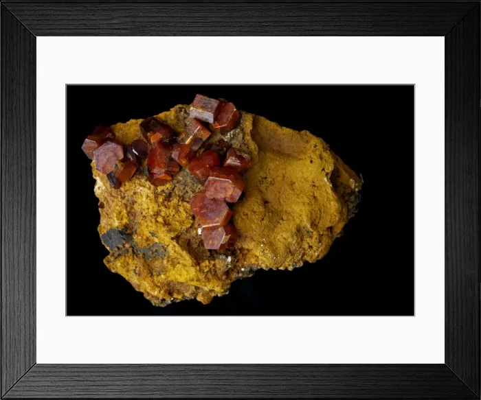 Framed Print : Vanadinite - Pb5(VO4)3Cl - Lead Chlorovanadate - Mibladen Morrocco - One of the main ores of vanadium and a minor ore of lead