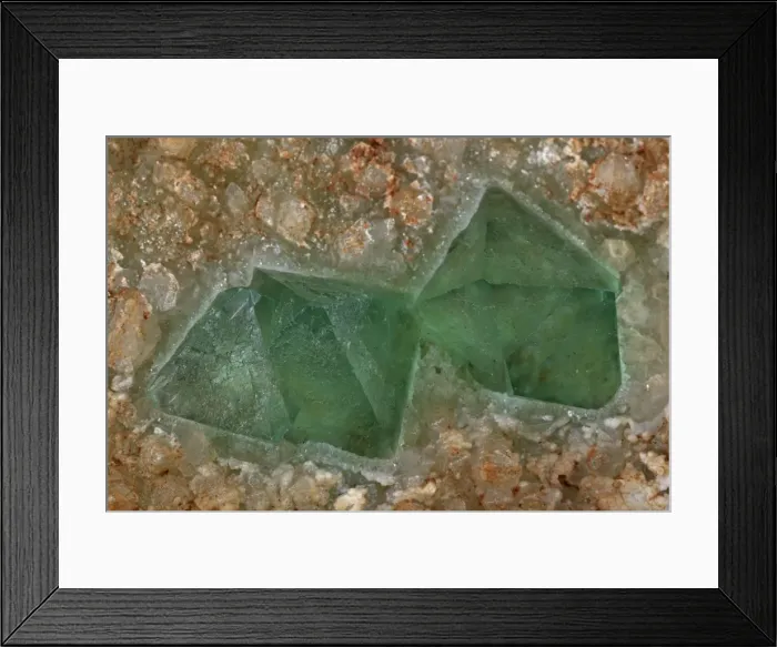 Framed Print : Fluorite (CaF2-calcium fluoride) fluorite (green) is one of the most popular minerals among collectors - Mineral class: Halides - Fluorite is a source of fluorine-used in the manufacture of milk glass-as a flux for the steel industry