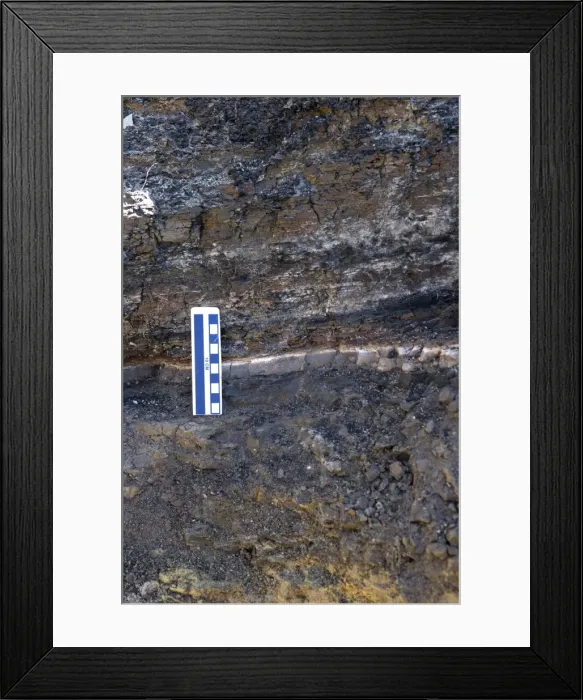 Framed Print : GEOLOGY: K-T boundary The K-T boundary claystone layer at the Sussex locality, Wyoming, USA. At bottom of the image is the mudstone of the Lance Formation (Cretaceous) Framed Print : GEOLOGY: K-T boundary The K-T boundary claystone layer at the Sussex locality, Wyoming, USA. At bottom of the image is the mudstone of the Lance Formation (Cretaceous)