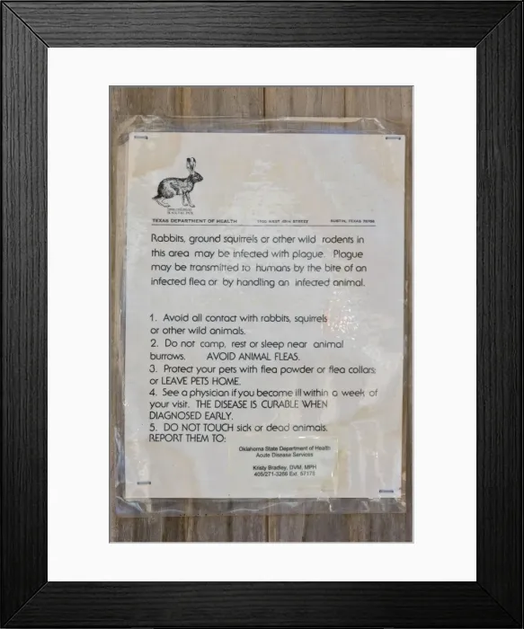 Framed Print : USA - Plague warning sign in Texas Panhandle. 2008 Framed Print : USA - Plague warning sign in Texas Panhandle. 2008