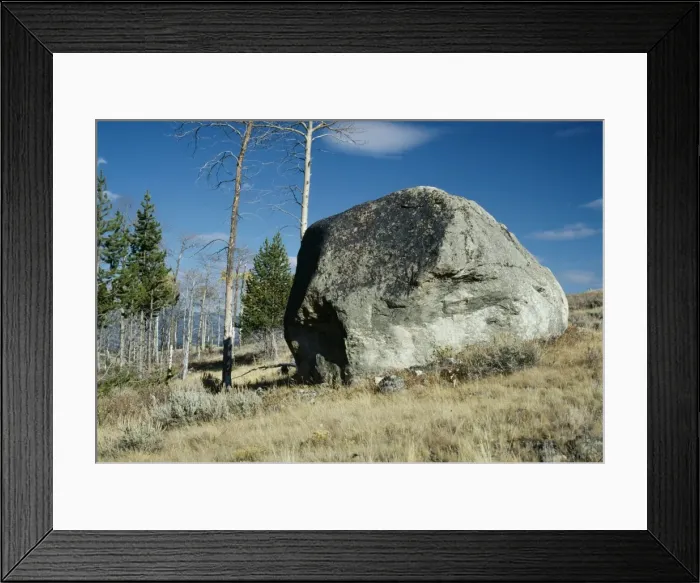 Framed Print : Glacial Erratic A huge boulder moved by ancient glacier, Yellowstone National Park