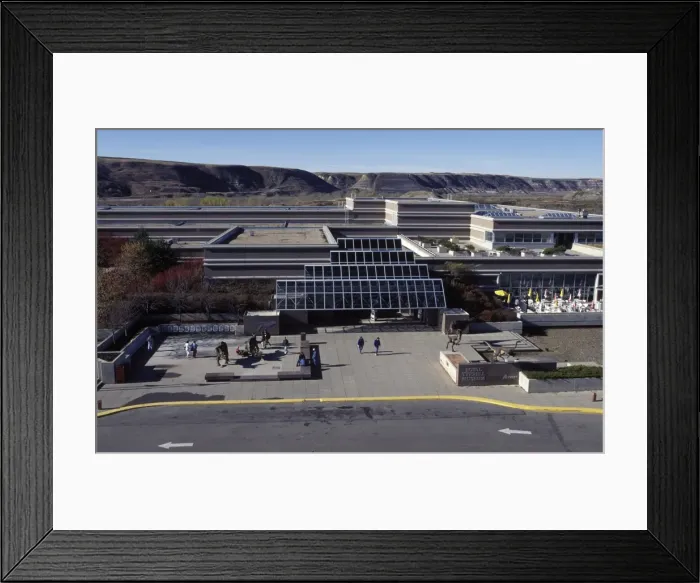 Framed Print : Dinosaur museum: overview of the Royal Tyrrell Museum of Paleontology, near Drumheller, Alberta, Canada. This museum is located in the Red Deer River Valley, among outcrops of the Late Cretaceous Horseshoe Canyon Formation Framed Print : Dinosaur museum: overview of the Royal Tyrrell Museum of Paleontology, near Drumheller, Alberta, Canada. This museum is located in the Red Deer River Valley, among outcrops of the Late Cretaceous Horseshoe Canyon Formation