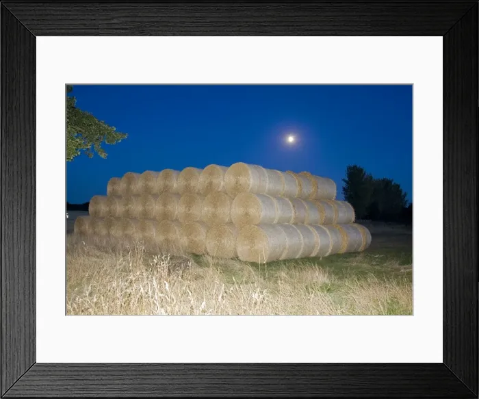 Framed Print : Circular Straw bales - under Moonlight - Norfolk - UK Framed Print : Circular Straw bales - under Moonlight - Norfolk - UK