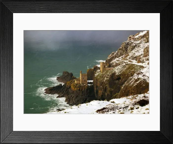 Framed Print : Crowns Engine Houses - in snow - Botallack - Cornwall - UK Framed Print : Crowns Engine Houses - in snow - Botallack - Cornwall - UK