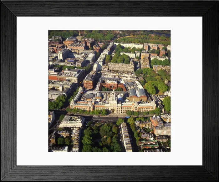 Framed Print : Aerial image of London, England, UK: Victoria and Albert Museum (the world's largest museum of decorative arts and design, housing a permanent collection of over 4. 5 million objects), Albertopolis, Cromwell Gardens, South Kensington Framed Print : Aerial image of London, England, UK: Victoria and Albert Museum (the world's largest museum of decorative arts and design, housing a permanent collection of over 4. 5 million objects), Albertopolis, Cromwell Gardens, South Kensington