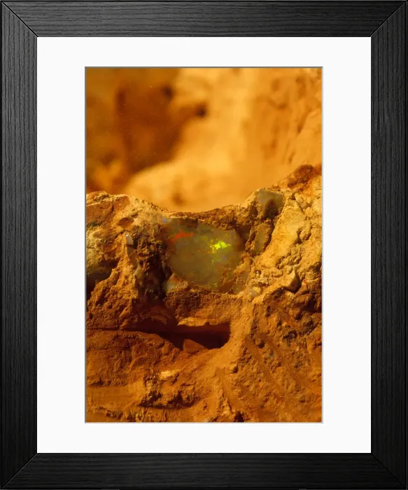 Framed Print : Opal mining opal in mine wall Coober Pedy, South Australia JLR05484 Framed Print : Opal mining opal in mine wall Coober Pedy, South Australia JLR05484