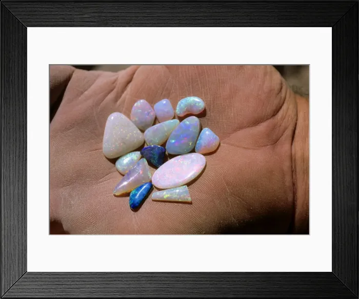 Framed Print : Polished opal held in palm of hand Coober Pedy, South Australia JLR05496 Framed Print : Polished opal held in palm of hand Coober Pedy, South Australia JLR05496