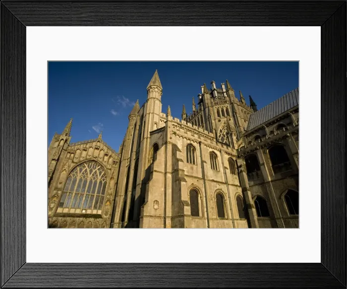Framed Print : Ely Cathedral in Ely - Cambridgeshire, England, United Kingdom - Founded as monastery in 673 - Destroyed by the Danes in 870 - Monastery refounded as a Benedictine community in 970 - Work on current building began in the early 1080s Framed Print : Ely Cathedral in Ely - Cambridgeshire, England, United Kingdom - Founded as monastery in 673 - Destroyed by the Danes in 870 - Monastery refounded as a Benedictine community in 970 - Work on current building began in the early 1080s