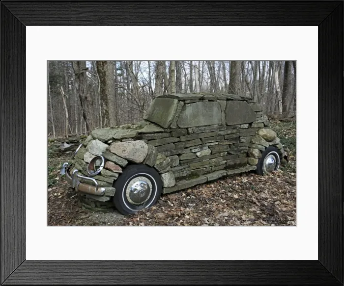Framed Print : Stone Sculpture of Volkswagon Car - Near Ithaca New York - USA Framed Print : Stone Sculpture of Volkswagon Car - Near Ithaca New York - USA