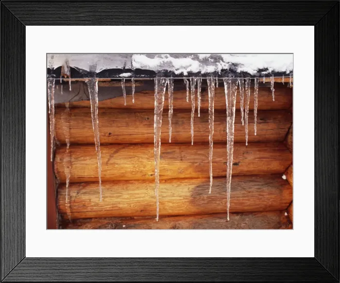 Framed Print : Icicles - on log cabin Sweden Framed Print : Icicles - on log cabin Sweden