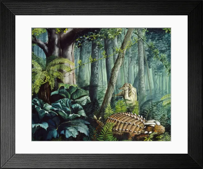 Framed Print : Dinosaur Illustration - Anklyosaurus - family Anklyosauridae - herbivore - heavily armoured - Background Hypacrosaurus - late Cretaceous period (144m yrs ago) - family Handrosauridae - Lambeosaurine duckbills group - herbivore Framed Print : Dinosaur Illustration - Anklyosaurus - family Anklyosauridae - herbivore - heavily armoured - Background Hypacrosaurus - late Cretaceous period (144m yrs ago) - family Handrosauridae - Lambeosaurine duckbills group - herbivore