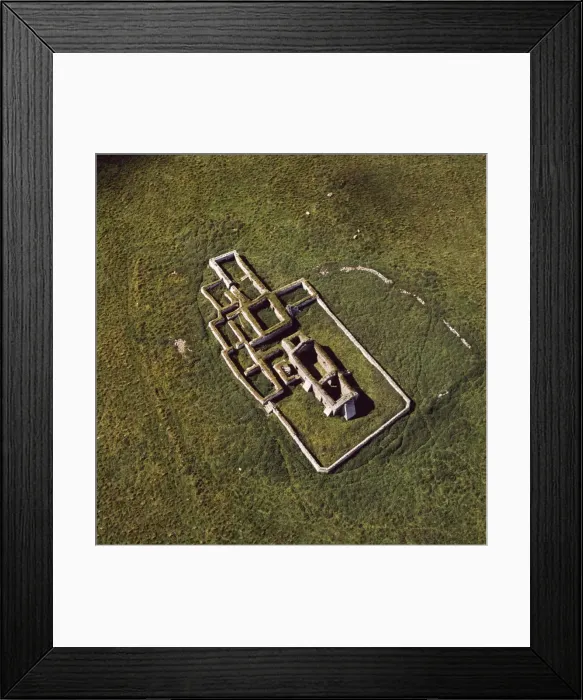 Framed Print : Aerial image of Scotland, UK: Ruined Church, Eynhallow, a small uninhabited island lies in Eynhallow Sound between Mainland, Orkney and Rousay, Orkney Islands, Scotland