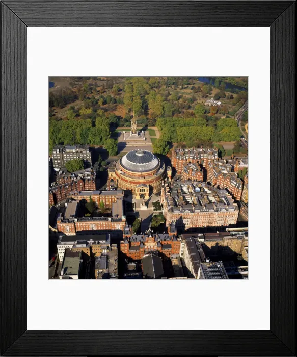 Framed Print : Aerial image of London, England, UK: Royal Albert Hall (an arts venue) and Albert Memorial, Albertopolis, Knightsbridge, City of Westminster Framed Print : Aerial image of London, England, UK: Royal Albert Hall (an arts venue) and Albert Memorial, Albertopolis, Knightsbridge, City of Westminster