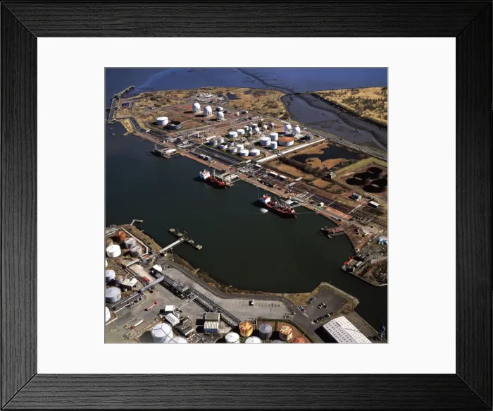 Framed Print : Aerial image of Scotland, UK: Grangemouth Docks and Grangemouth oil refinery Framed Print : Aerial image of Scotland, UK: Grangemouth Docks and Grangemouth oil refinery